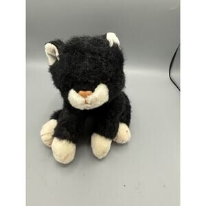 Ty Black Cat Plush Stuffed Animal White Paws Orange Nose 10” Beanie Buddy
